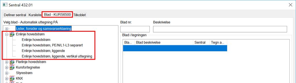 102 Automasjon Blad Enlinje hovedstrøm 1) Velg fanen Blad øverst i dialogen for å sette inn blad.