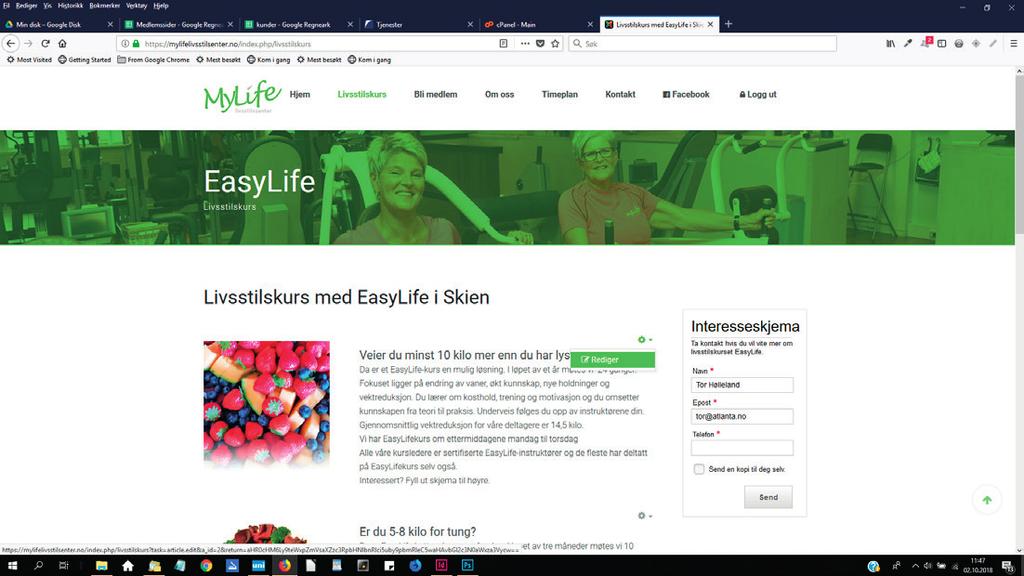 Side 4 Innledning - redigere tekst Det er 2 måter å oppdatere nettsider i Joomla, den ene er via FORSIDEN, som brukes mest når vi skal endre tekst eller bilder i en eksisterende artikkel.