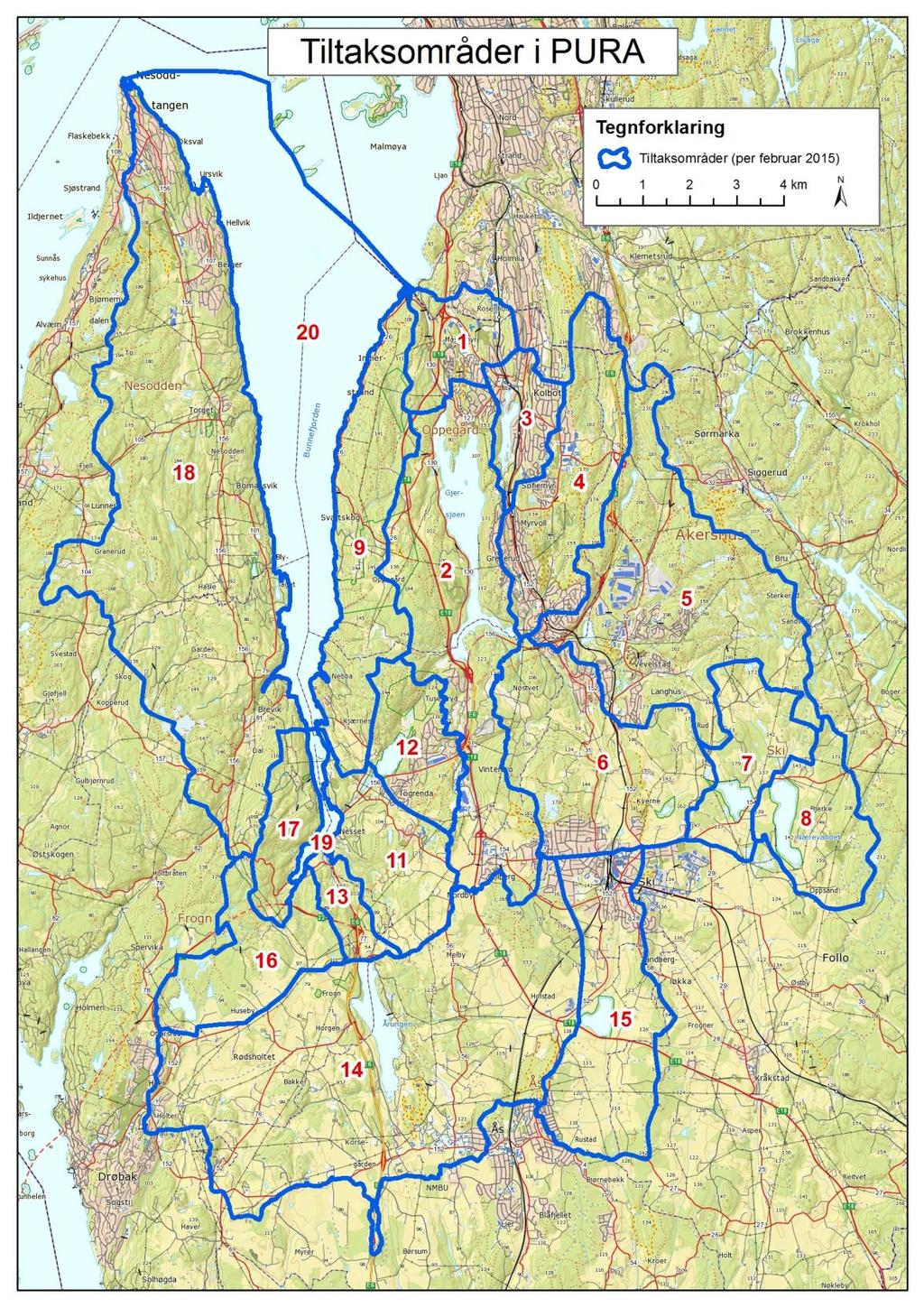 PURA, vannområdet Bunnefjorden med Årungen- og Gjersjøvassdraget.