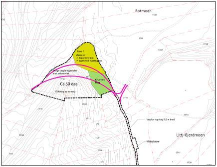 2. BESKRIVELSE AV TILTAKET Planforslaget legger opp til uttak av fjell-/steinmasser samt intern knusing av disse.