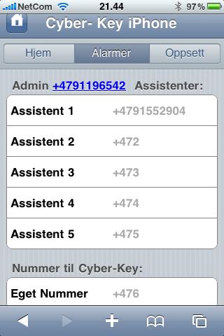 no/2/ og administrer din Cyber-Key på en enkel og rask måte. Ved oppstart av ny send først Registrer på sms til Cyber-Key for registrering av administrator og du er i gang.
