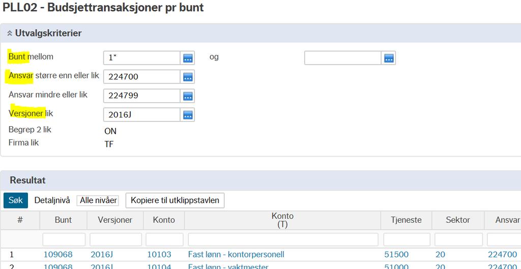 5. Finne budsjettjusteringer Du finner oversikt i Unit4 Web ved å velge Rapporter Budsjettoppfølgingsrapporter Planlegger LL02 Budsjettransaksjoner per bunt.