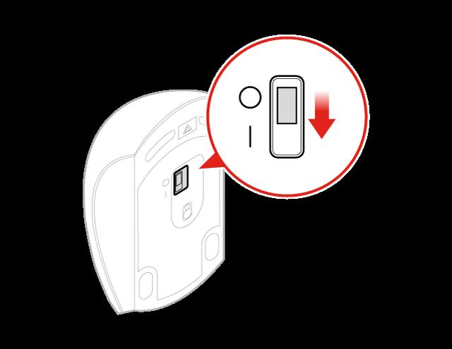 Figur 14. Sette på lokket til batterirommet f. Skyv strømbryteren til ON-stillingen. Figur 15. Skyve strømbryteren til på (ON) Merknader: Det grønne LED-lyset viser at musen er klar til bruk.