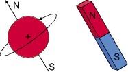 Vevsmagnetismen skyldes at noen atomkjerner er magnetiske. Den kraftigste kjernemagneten er hydrogenkjernen, som består av bare ett proton (fig 2).