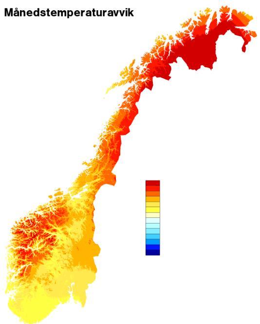 Rekordmild slutt på året 218 oktober november desember Kilde: MET Kartene viser avvik fra midlere månedstemperatur (1971-2) målt i grader celsius i oktober, november og desember 218.