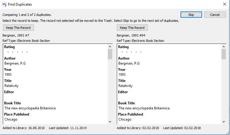 Dublettkontroll Før du begynner å sette inn referanser fra EndNote-biblioteket i et Word-dokument, bør du alltid