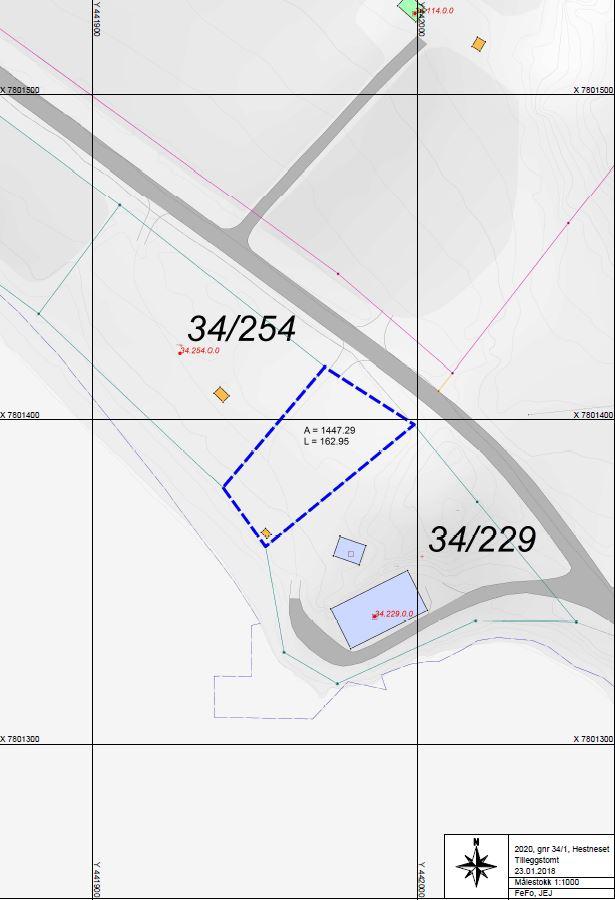 Figur 2 Situasjonsplan Beskrivelse av tiltak Fefo søker om fradeling av areal fra GBnr 34/1 som tilleggstomt til GBnr 34/229. Omsøkt areal har tidligere vært i bruk til sjøbuer, båtopptrekksplasser o.