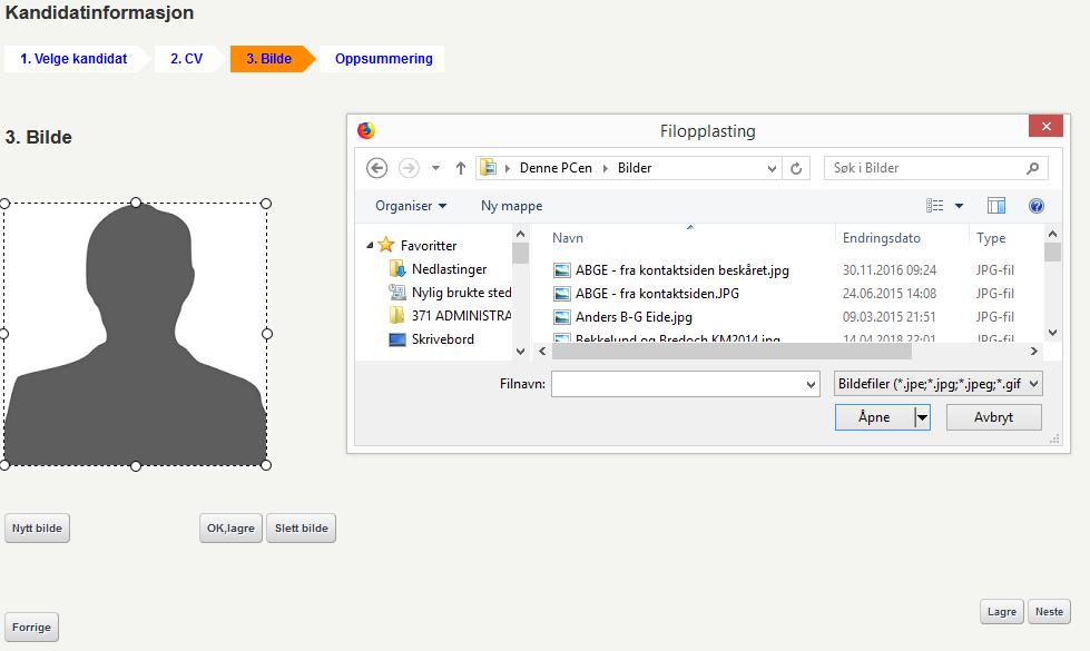 3. BILDE VELG BILDE (1) Velg «nytt bilde» Finn ønsket bilde