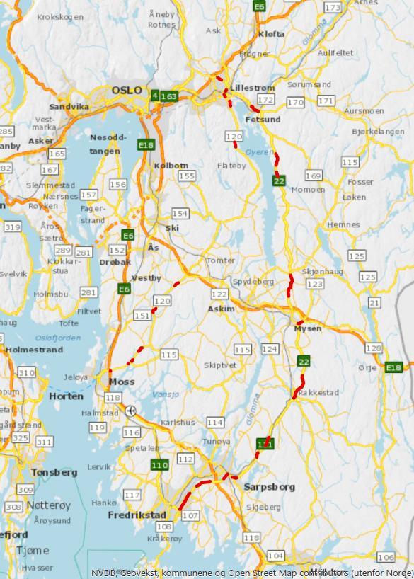 Forventet skadegrad (FSK) 16 for hele rv.22/ rv. 111 strekningen er beregnet til en verdi av 126 millioner kroner pr år (i 2017 kroner) eller 1,102 millioner kroner pr kilometer og år.