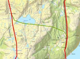 0 og alternativ 1.1, for å unngå en fjordkryssing i nærheten av Furebergsfossen.