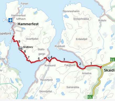 Rv. 94 Skaidi - Hammerfest 14 km.