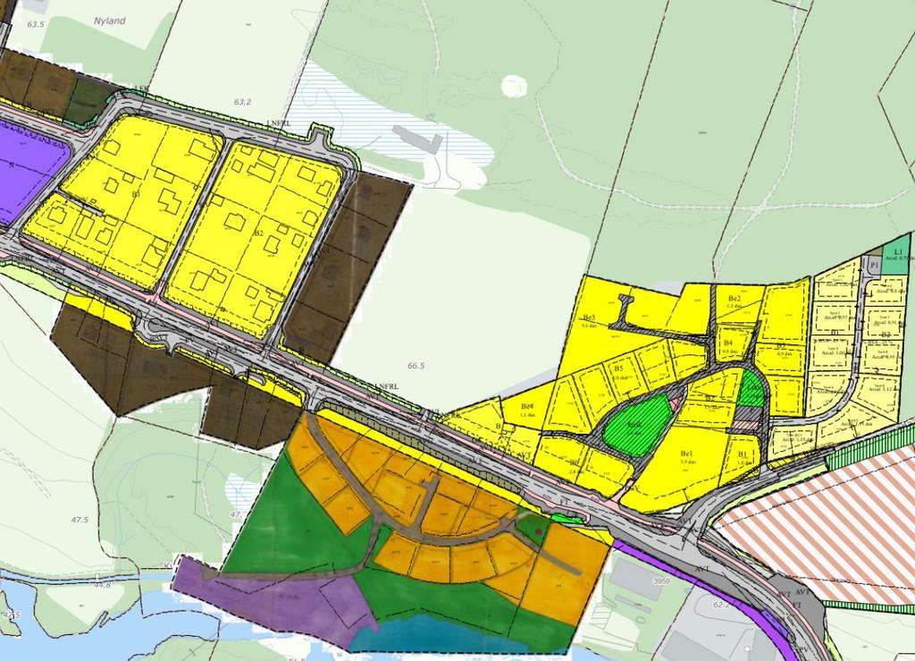 Eksisterende reguleringsplaner Området som skal reguleres er i hovedsak uregulert med unntak av en liten del nede mot E39 og i nord-vest.