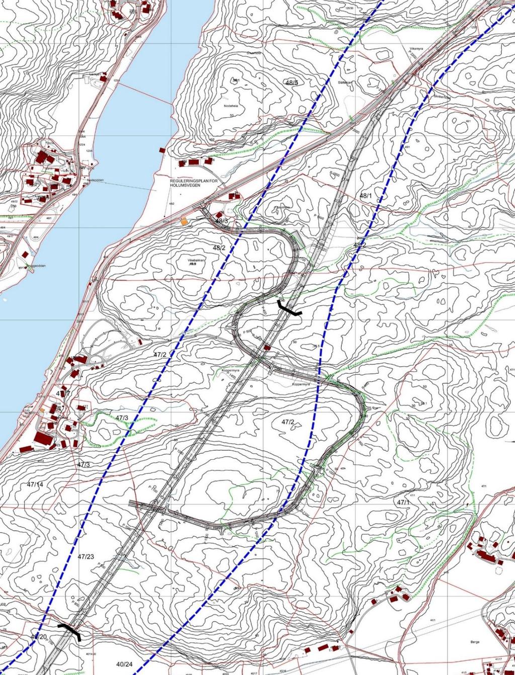Kart som lå til grunn ved bystyrets behandling av kommunedelplan for E39 Døle bru - Livold Som presisert i det vedtatte planprogrammet er det svært viktig at traséen for ny tilførselsvei fra E39 til