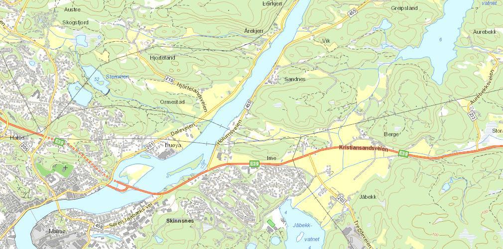 Området er utvidet med trasé for gang-/sykkelvei (skolevei) ut til nåværende E39 og med et mindre område for grønnstruktur i nordøst ut mot Aurebekkvatnet. Området iht.
