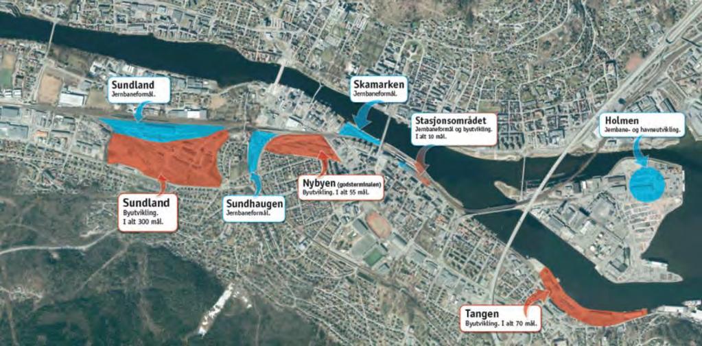 9 Avtale om samlet jernbane- og byutvikling i Drammen I februar 2012 ble jernbaneverket, NSB, ROM Eiendom og Drammen kommune enige om hvilke arealer som skal brukes til henholdsvis