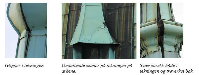 Skadene finnes som regel igjen innvendig. Unormal geometri innvendig i kirken som f.eks.