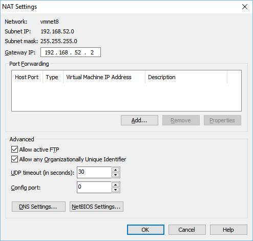 NAT Settings i VMWare Virtual Network Editor (repetisjon) VMWare fungerer som ruter med