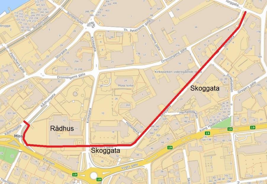 3.4.4 Sykkeltrasé Skoggata Beskrivelse av tiltaket: Dette tiltaket er under bygging høsten 2018 og omfatter gang- og sykkelvei gjennom rådhusparken og over parkeringsplassen syd for rådhuset.