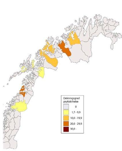 2 Resultat av undersøkelsen 2.1 I hvilken grad bidrar bruk av avtalespesialistene til et geografisk likeverdig tilbud av polikliniske spesialisthelsetjenester? 2.1.1 Avtalespesialisters lokalisering Figur 1 Dekningsgrad* for avtalespesialister.