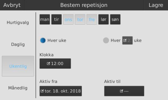 3) Hvis påminnelsen skal repeteres trykker du på Repetisjonsfeltet: Velg hvilke