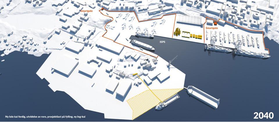 Havnen 2019-2050 Flytedokken på CCB ligger på 60 meters dyp Utviklingsskisser av ulike tidsepoker fremover i tid for ny havn på Ågotnes.