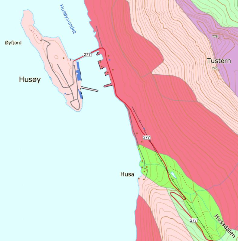 Ecofact Nord Husøy hotell - 2018 Figur 3.2. Kart som viser forekomster av løsmasser i området rundt Bjørnhaugen i Husadalen, Lenvik kommune. Kilde: Norges geologiske undersøkelse. 3.2 Topografi og bioklimatologi Planområdet ligger i en nordvendt li.