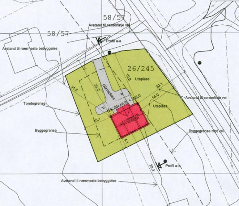 Sjekkliste for situasjonsplan: 1. Gyldig kart. Helst målestokk 1:500 Tittelfelt, Gnr./bnr., dato 2. Målsatt tiltak Vist med mål-linjer på yttervegg, - helst møneretning. 3.