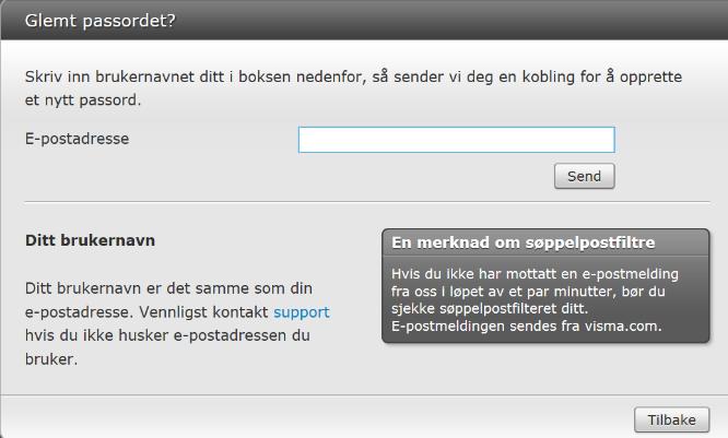 Passord nytt eller glemt Det finnes ingen mulighet for