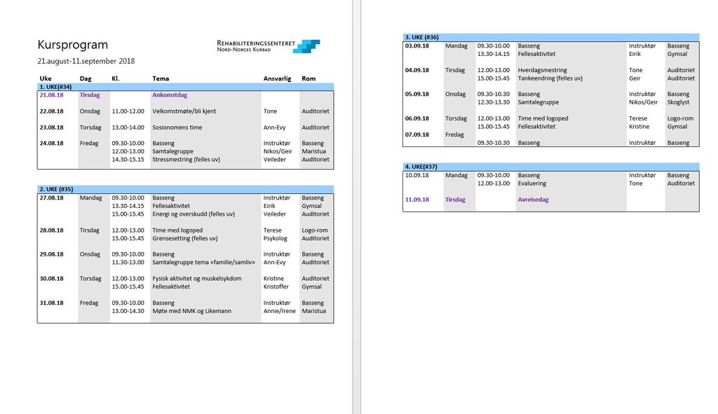 Timeplan