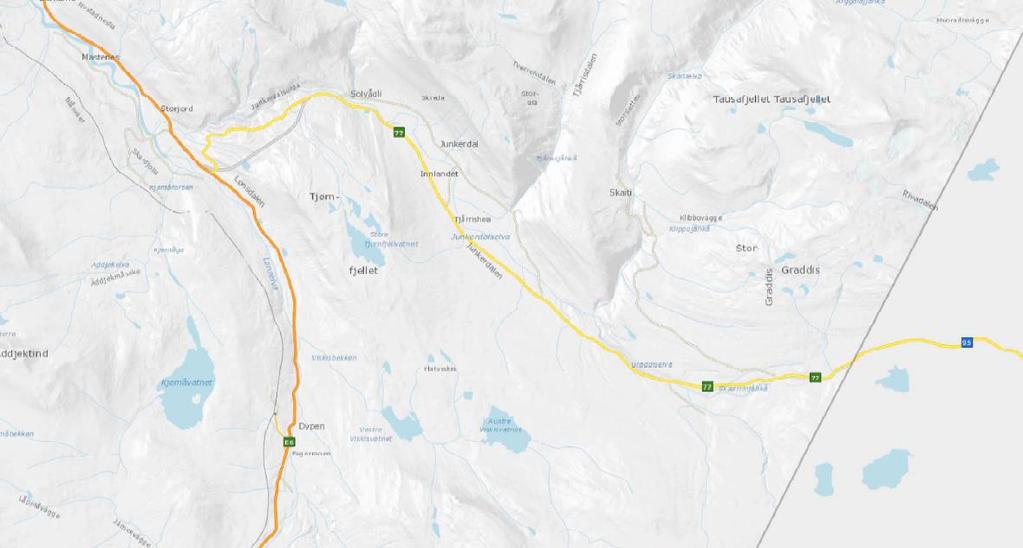 Rv77 problem-områder Bratt/smalt og fremkommelighetsproblemer vinterstid for tunge kjøretøy