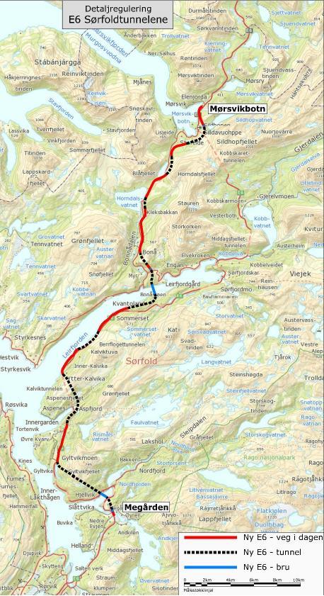 Mulig oppstart 2022-23 E6 Sørfoldtunnelene Ny E6 med lengde ca. 45 km 10 nye tunneler inkl. portaler med samlet lengde ca.
