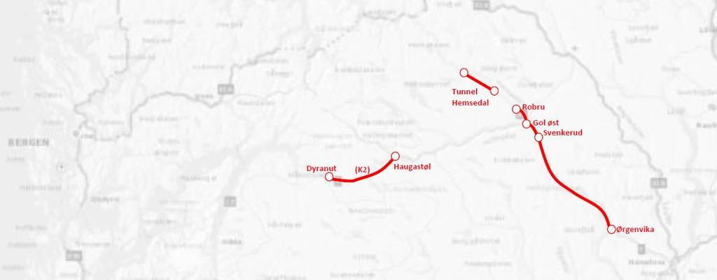 Hardangervidda 5.4 Utbygging av rv.52 og rv.7 I Scenario NTP250 er det lagt til grunn regjeringas føresetnad om at rv.52 skal utviklast som hovudveg for næringstransport og rv.