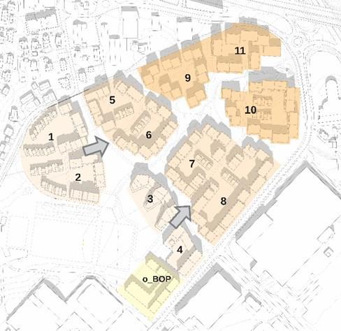 Side 17 sammenhenger mellom enheter i ny bebyggelse. Planens boligstruktur legger til rette for et større mangfold av beboere og brukere i området.