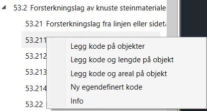 Fanen Standard Viser valgt prosessdatabase i trestruktur. Databasen som vises er den som er satt i kodesett. Egendefinerte prosesser legges også inn i listen i henhold til nummerering.