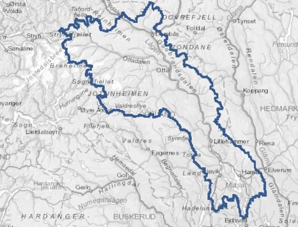 2.1. Vannområdet vårt Figur 1. Oversiktskart vannområde Mjøsa. Vannområde Mjøsa er et stort og langstrakt nedbørfelt på ca. 17.000 km 2.