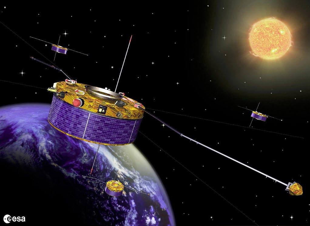 Cluster er en konstellasjon av satellitter som undersøker jordas magnetosfære. Norske forskere var med i utviklingen av fire av satellittenes instrumenter.