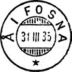 Stempel nr. 5 Type: SL Fra gravør 21.09.1921 Å I FOSNA Innsendt 06.04.