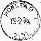 Postkontoret 7171 MONSTAD ble nedlagt 31.03.1984. Stempel nr. 1 Type: I22N Utsendt?? MONSTAD 1 Innsendt?