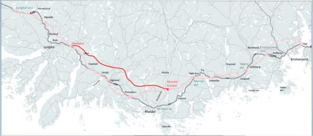 E39 Mandal Lyngdal øst Oppstart/silingsfase Juni 2018 Planprogram på høring Sept-nov 2018 Utarbeidelse av