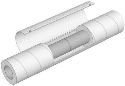 Deler til muffesystemet: PUR skum, fremstilt av flytende komponenter Polyol og Isocyanat Forseglende dampsperrefolie Aluminiumstape SPIRAMANT blikkmuffe For montering benyttes et sylindrisk VISUCON