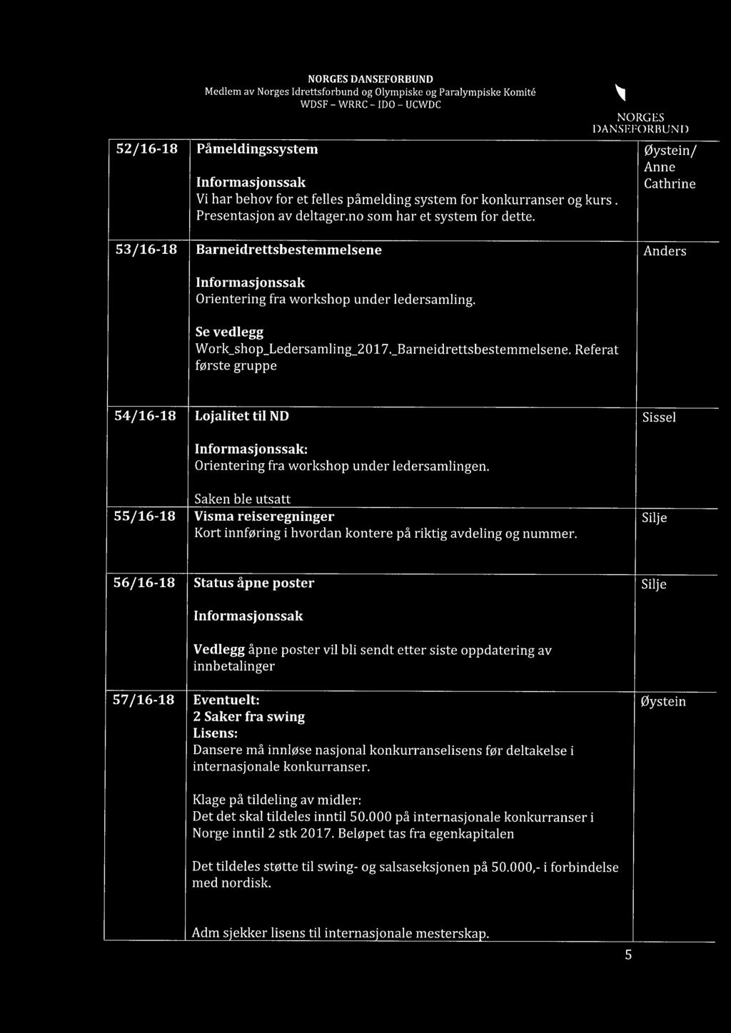 _Barneidrettsbestemmelsene. Referat første gruppe 54/16-18 Lojalitet til ND Sissel Informasjonssak: Orientering fra workshop under ledersamlingen.