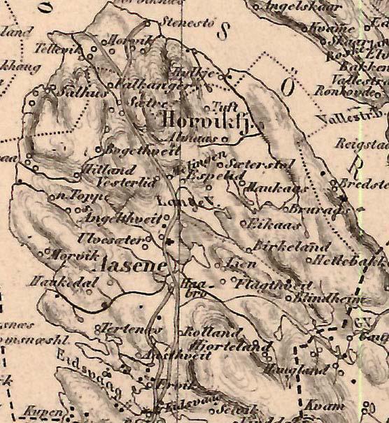 Figur 6: Utsnitt fra kart over Söndre Bergenhus Amt. 1867.