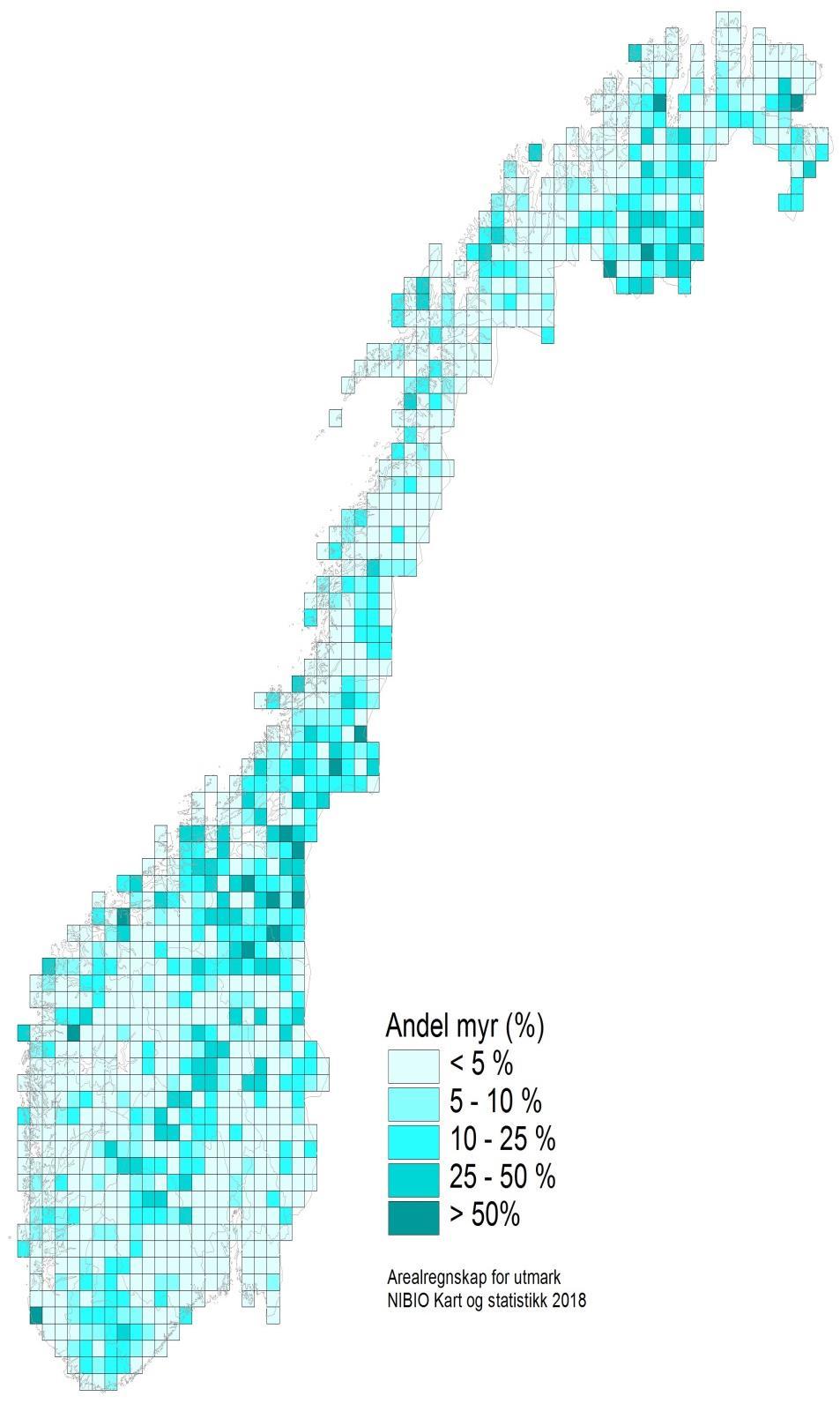 Hvor er det mest myr i Norge?