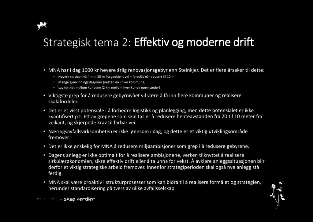 a* IVINA Strategisk tema 2: Effektiv og moderne drift MNA har i dag 1000 kr høyere årlig renovasjonsgebyr enn Steinkjer.