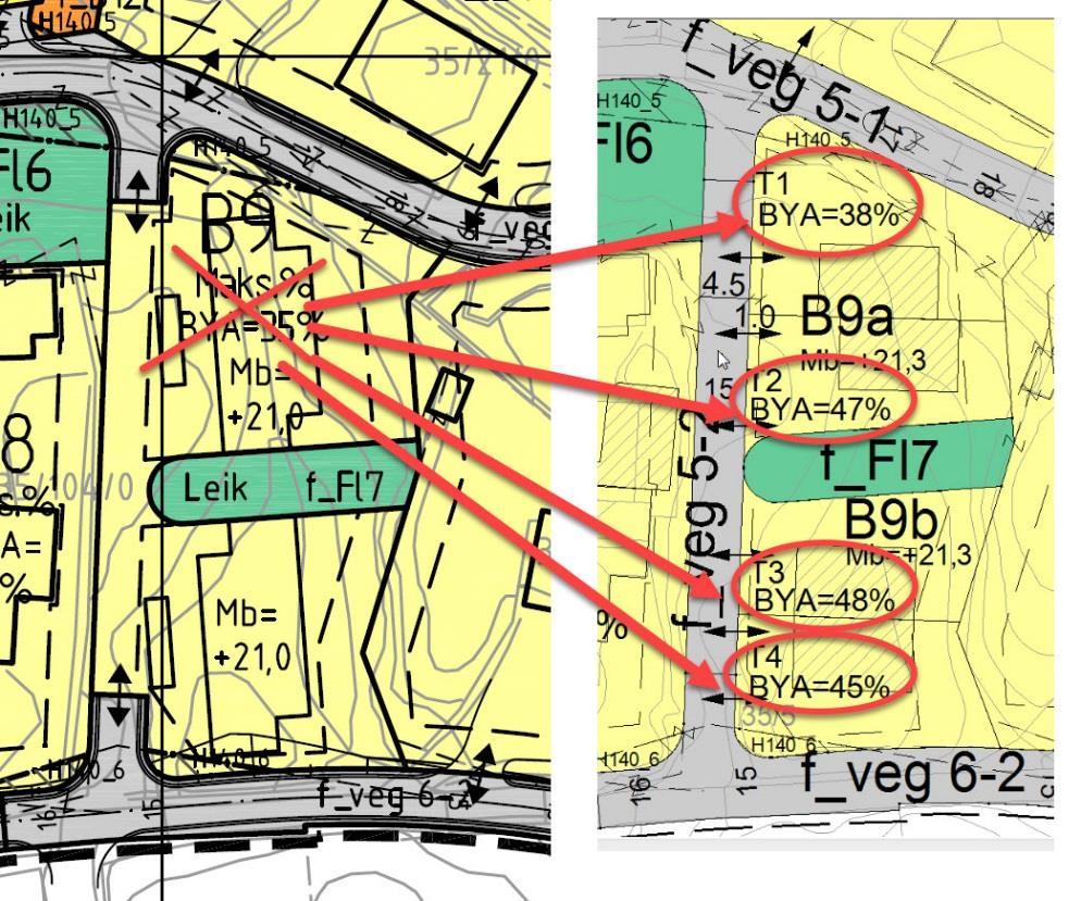 Endringar i plankartet: 1. Formålet til veg «f_veg 5-1» er utvida og gitt eige feltnamn «f_veg5-2». Som følgje av det er to avkøyringspilar fjerna.