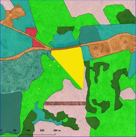 2015) (se Figur 3). Figur 3. Kartene viser naturtyper og foryngelse (svarte prikk) på lokalitetene (A) Ollestad, Lund, (B) Mysingeveien, Eigersund og (C) Varland, Strand.