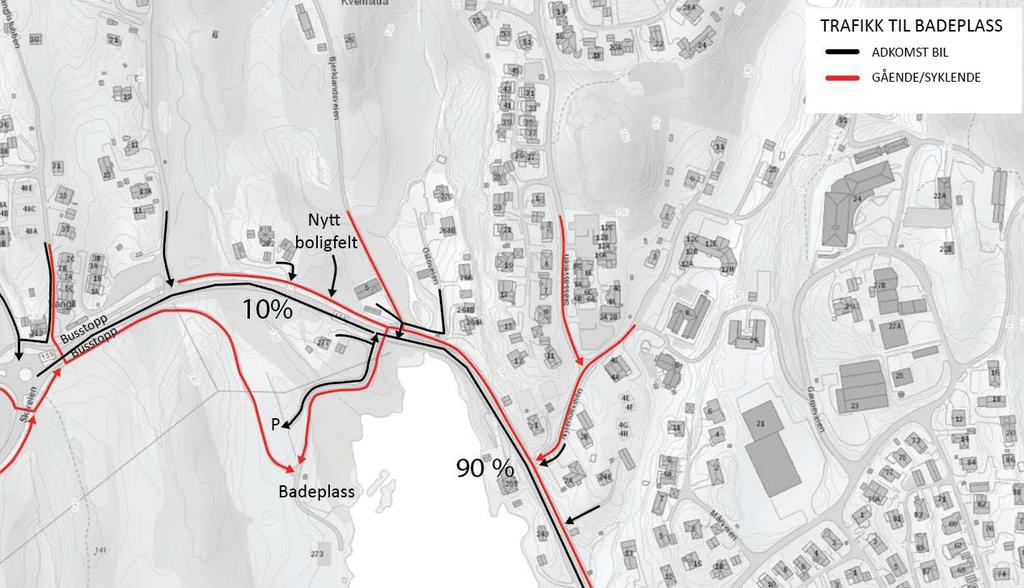 Side 4 av 6 Trafikkmengden i hovedveg og antall venstresvingende inn i dimensjonerende max-time er rett over kriteriene for når venstresvingefelt kan vurderes. I møte med Statens vegvesen 08.06.