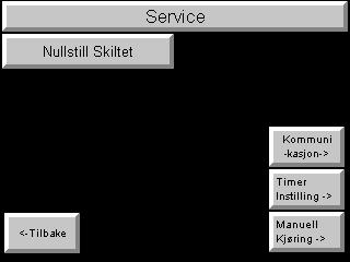 Dette er Servicevinduet i operatørpanelet Her kan man nullstille skiltet. Varsellyset vill da slå seg av og skiltet kjører til posisjon 1. Her finnes det 3 valg: 1.