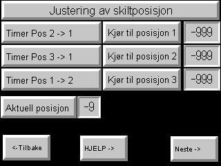 Dette er Timerinstillingsvinduet i operatørpanelet Det finnes totalt 6stk timere for justering av skiltposisjon.