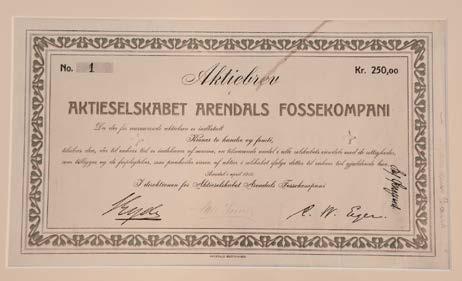 Fra vannkraftpionér til industrielt investeringsselskap 1896 \ Etablering Arendals Fossekompani ble stiftet 30. januar 1896.